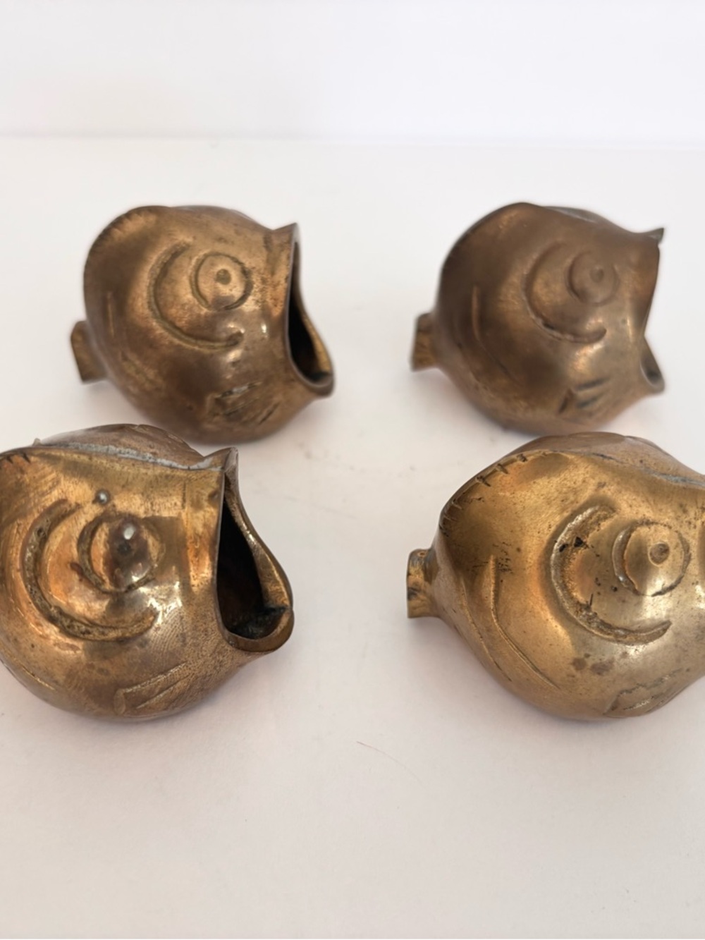 4 Vintage MCM Solid Brass Fish Ashtray Open Mouth Koi Retro Kitsch Decor Aged - Picture 6 of 11